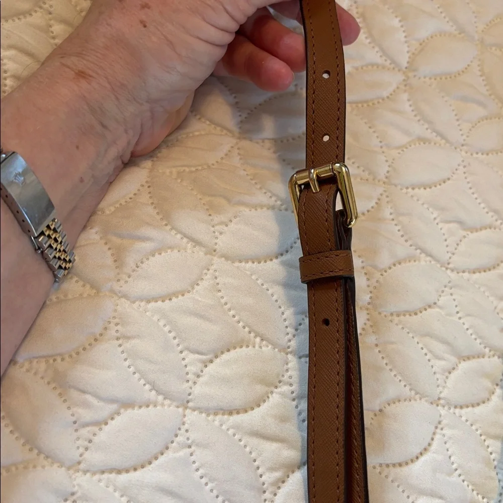 Michael Kors Two Tone Brown Crossbody Bag with Leather and Brass Accents Small